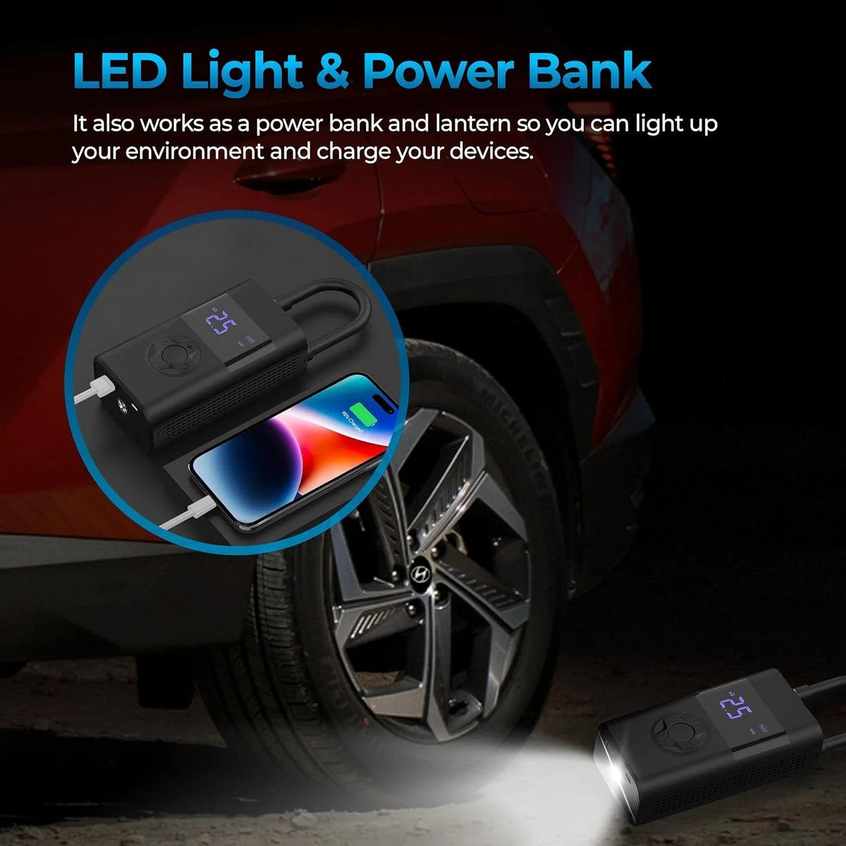 Portable Air Compressor Rechargeable Digital LCD Auto Shut-Off