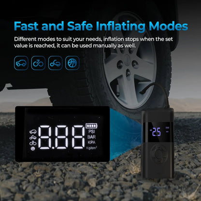 Portable Air Compressor Rechargeable Digital LCD Auto Shut-Off