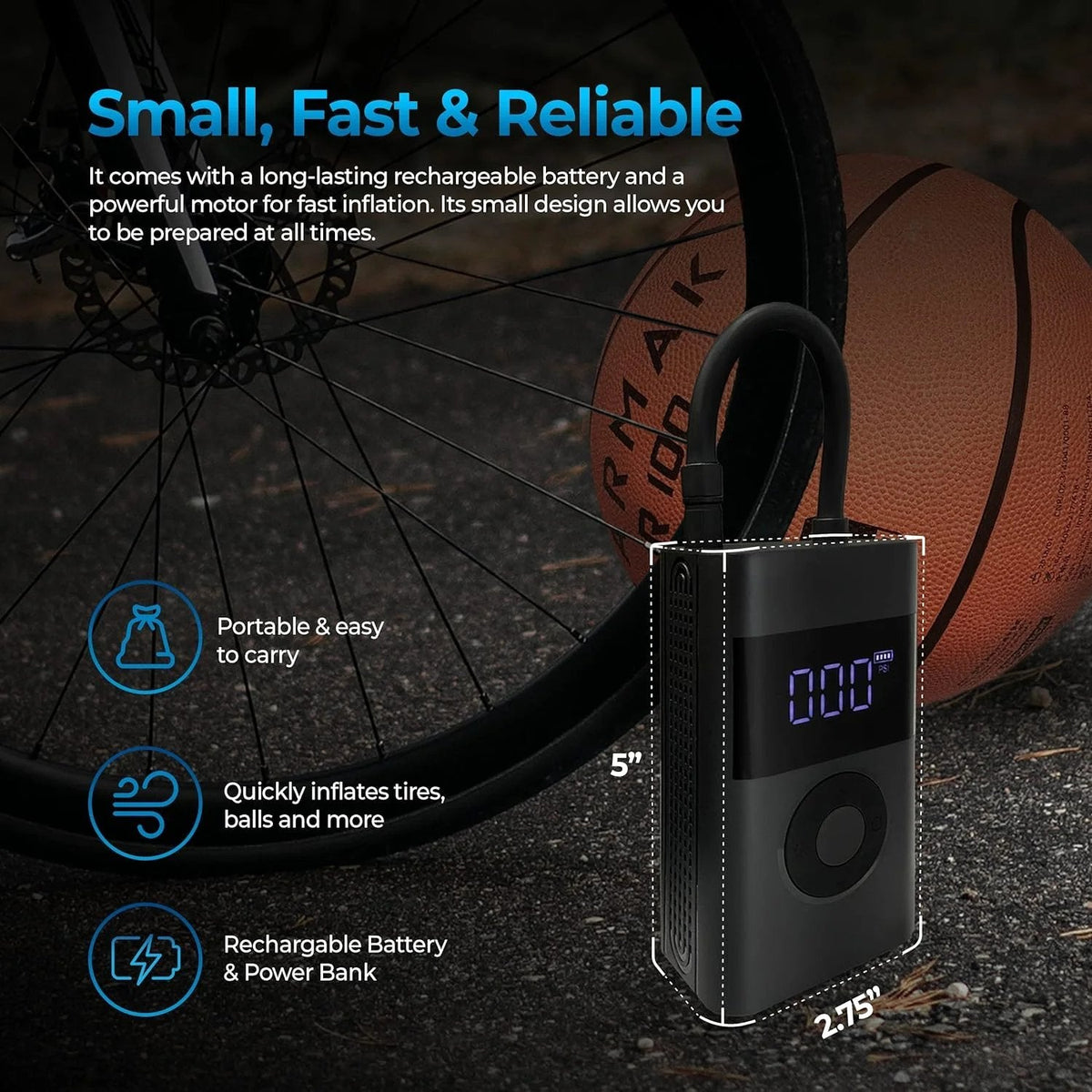 Portable Air Compressor Rechargeable Digital LCD Auto Shut-Off