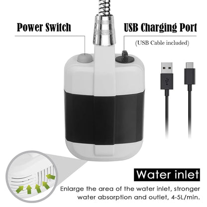 Portable Camping Shower USB Rechargeable High-Flow One-Button Control