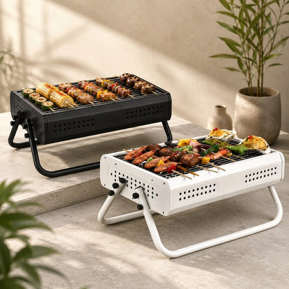 Portable Charcoal Grill Folding Handles & Perforated Sides