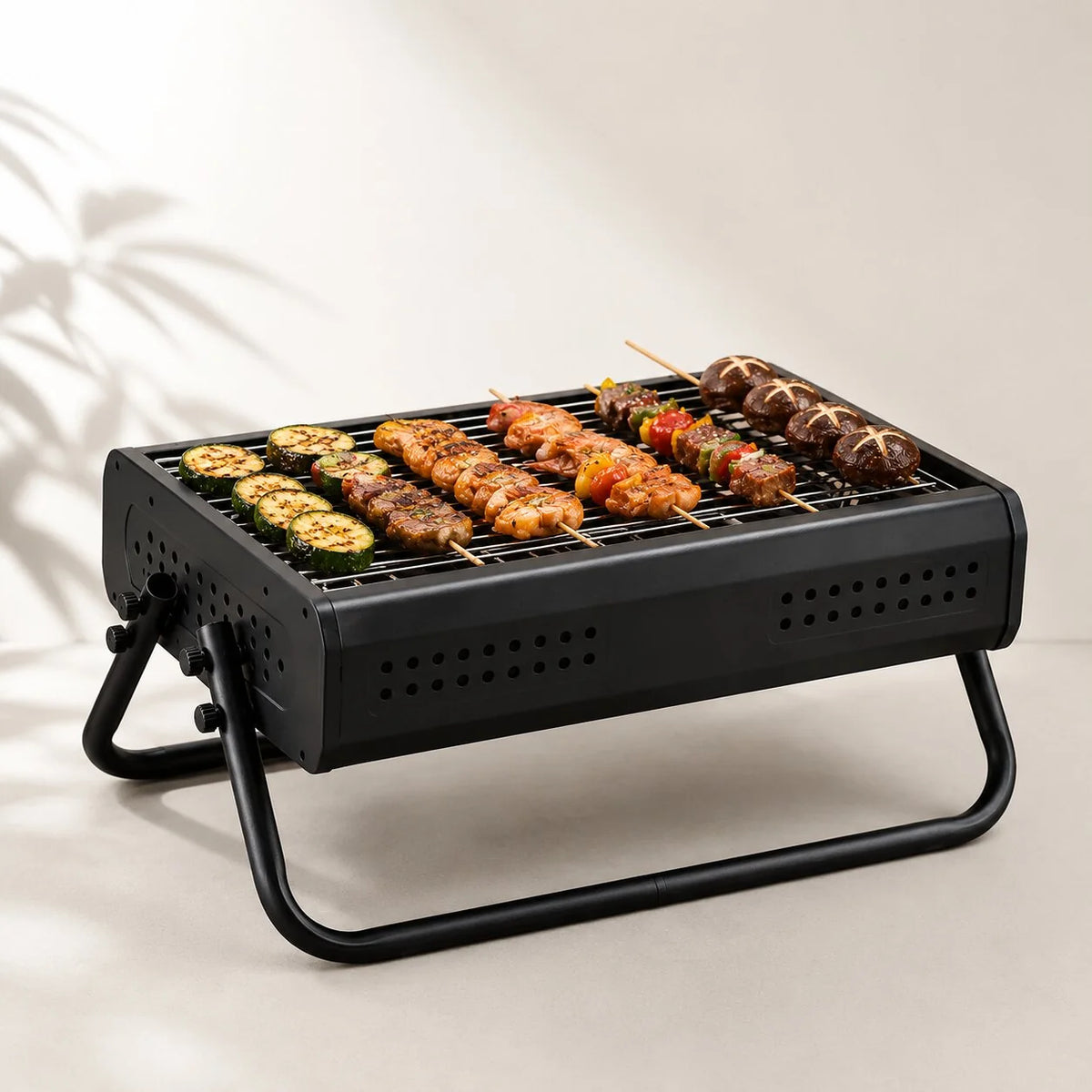 Portable Charcoal Grill Folding Handles & Perforated Sides