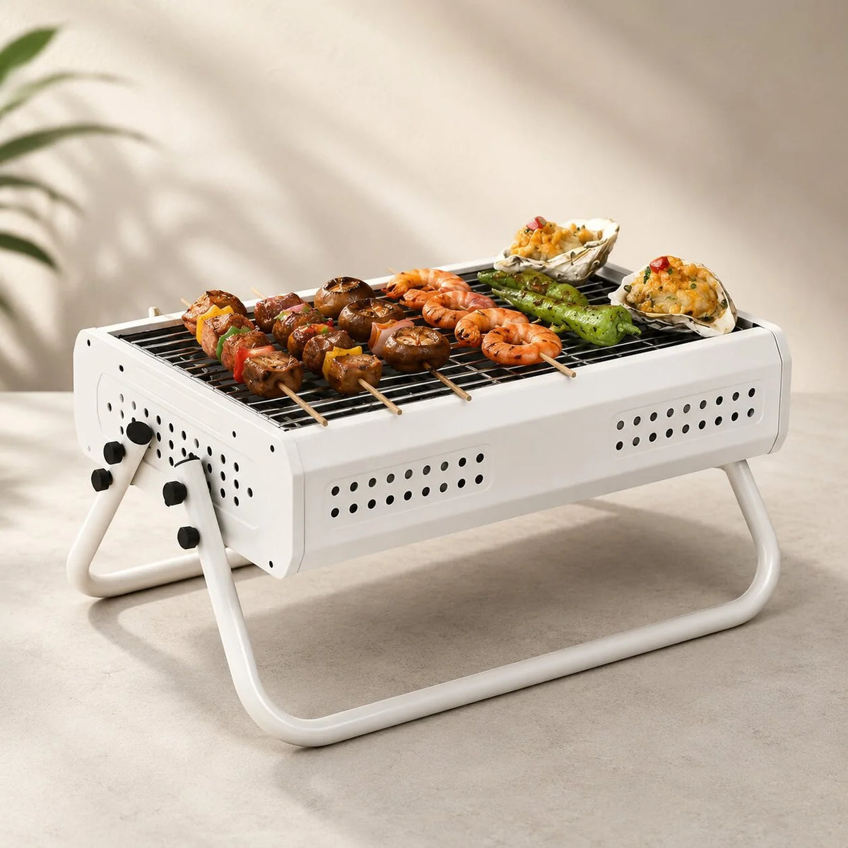 Portable Charcoal Grill Folding Handles & Perforated Sides