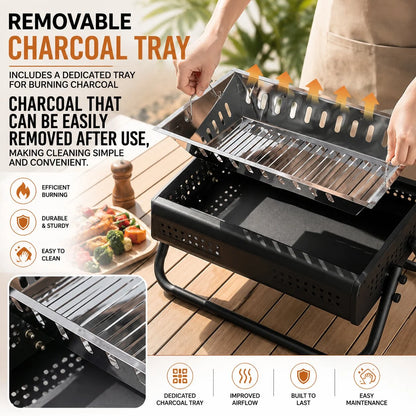 Portable Charcoal Grill Folding Handles & Perforated Sides