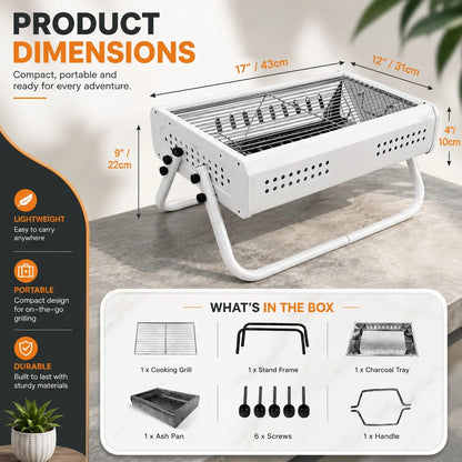 Portable Charcoal Grill Folding Handles & Perforated Sides
