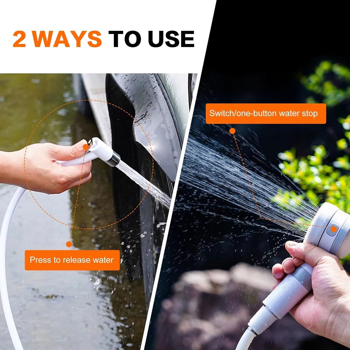 Portable Outdoor Shower USB-Rechargeable Adjustable Spray & Shut-Off Valve
