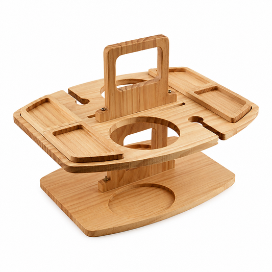 Portable Picnic Table Stable Bottle & Glass Holders Snack Bowls