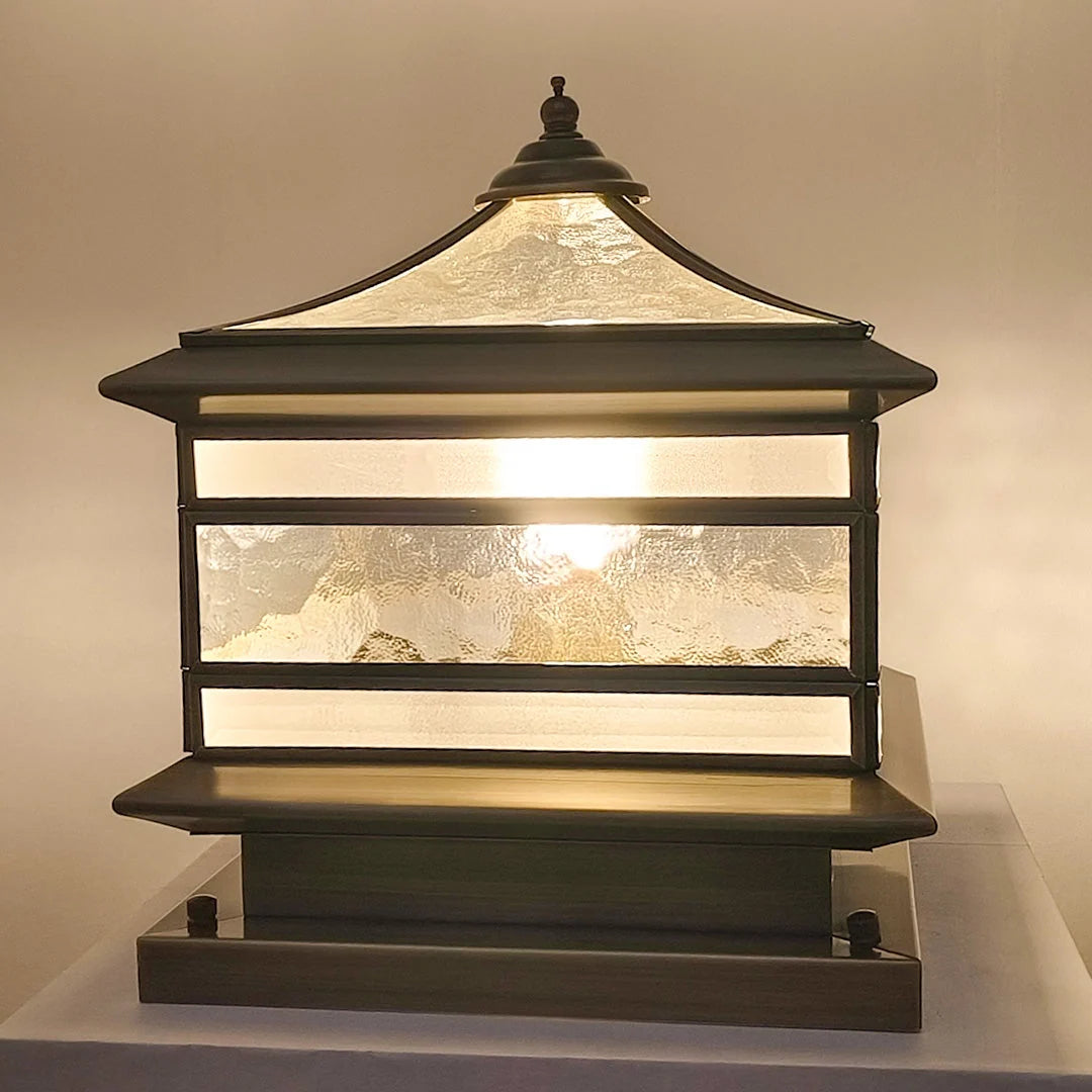 Post Light Solar or Hardwired Brass Clear Glass