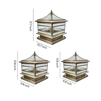 Post Light Solar or Hardwired Brass Clear Glass