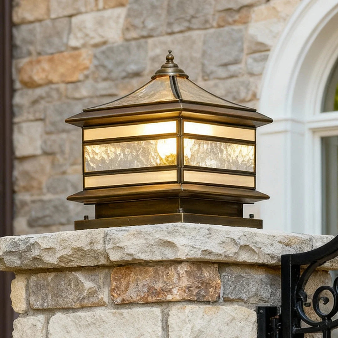 Post Light Solar or Hardwired Brass Clear Glass