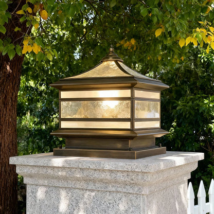Post Light Solar or Hardwired Brass Clear Glass
