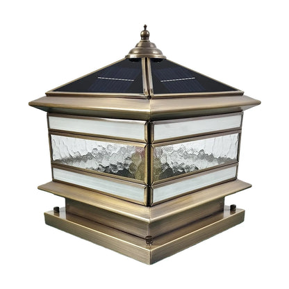 Post Light Solar or Hardwired Brass Clear Glass