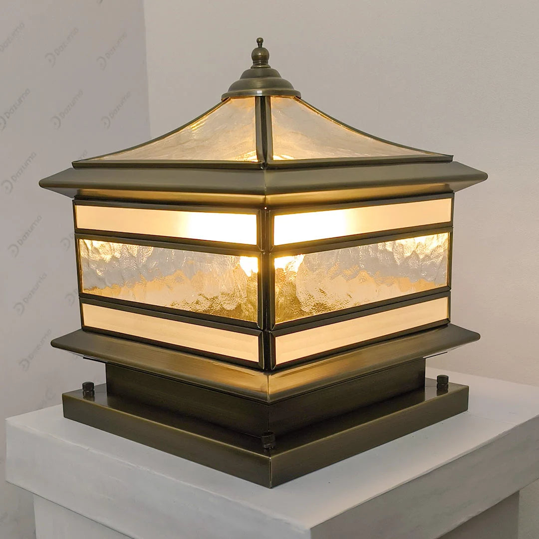 Post Light Solar or Hardwired Brass Clear Glass