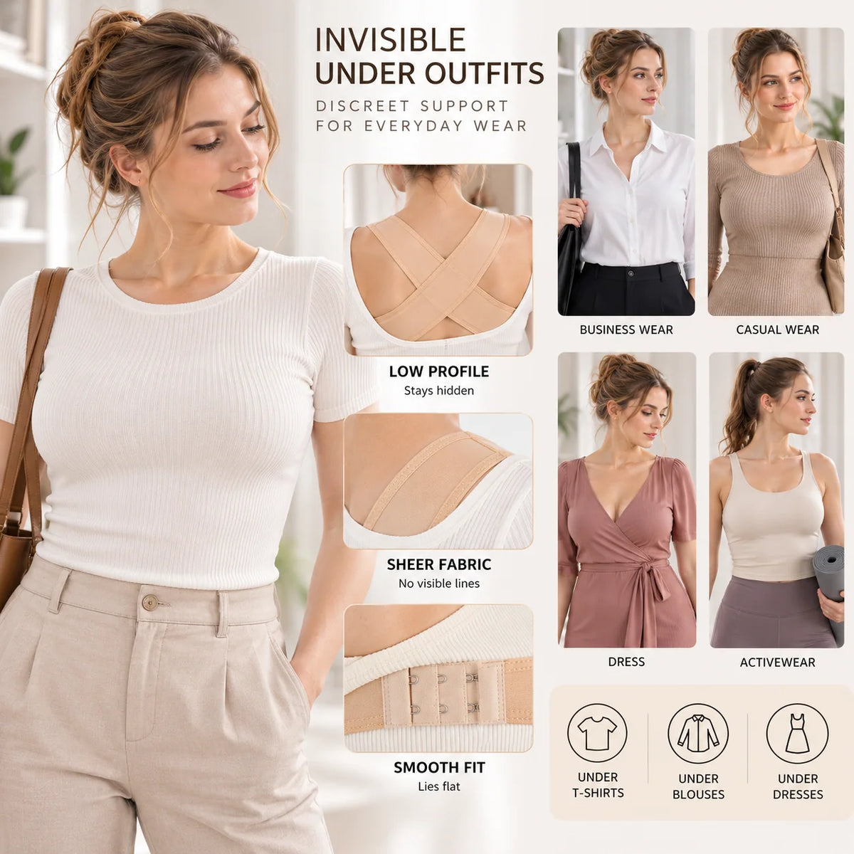Posture Brace X-Back Adjustable Discreet Fit