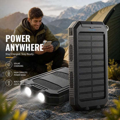Power Bank 20000mAh Solar Dual USB & LED Torch