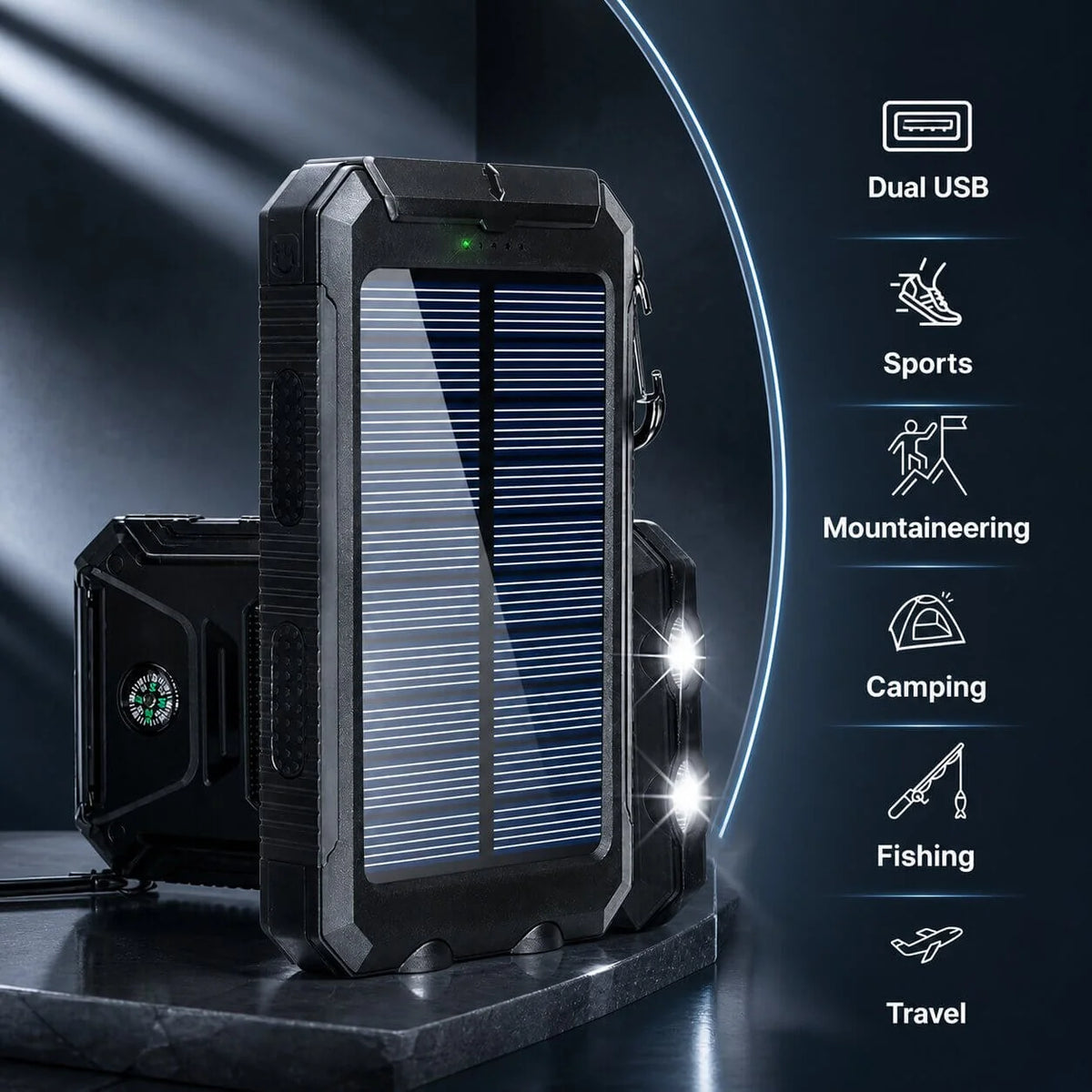 Power Bank 20000mAh Solar Dual USB & LED Torch