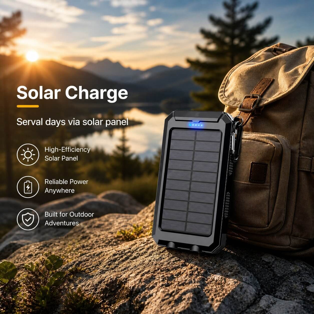 Power Bank 20000mAh Solar Dual USB & LED Torch