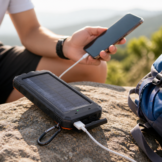 Power Bank Solar Panel High-Capacity Fast USB-C Built-In Flashlight