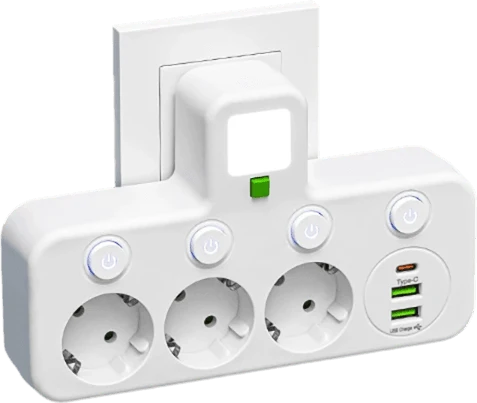 Power Strip Schuko Sockets USB-A & USB-C Surge Protection