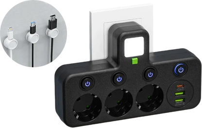 Power Strip Schuko Sockets USB-A & USB-C Surge Protection