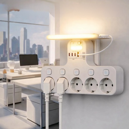 Power Strip Wall-Mounted 5-Socket USB & Phone Holder