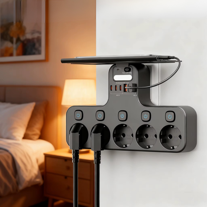 Power Strip Wall-Mounted 5-Socket USB & Phone Holder