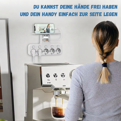 Power Strip Wall-Mounted 5-Socket USB & Phone Holder