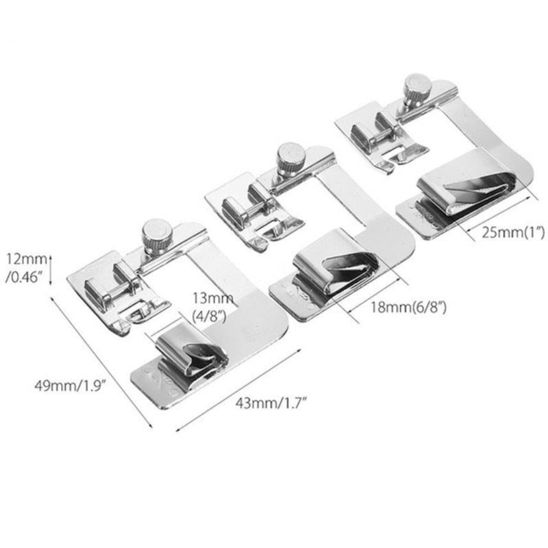 Presser Foot Set 3-Piece Hemming Stainless Steel Snap-On Compatible