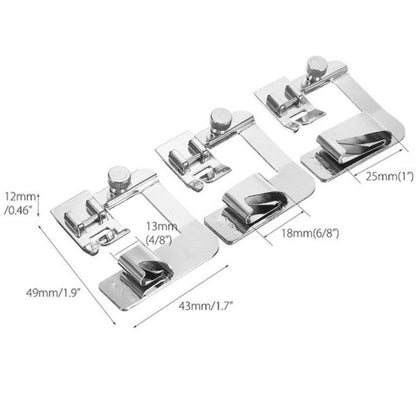 Presser Foot Set 3-Piece Hemming Stainless Steel Snap-On Compatible