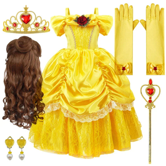 Princess Costume Set Yellow Rose Lace All-In-One