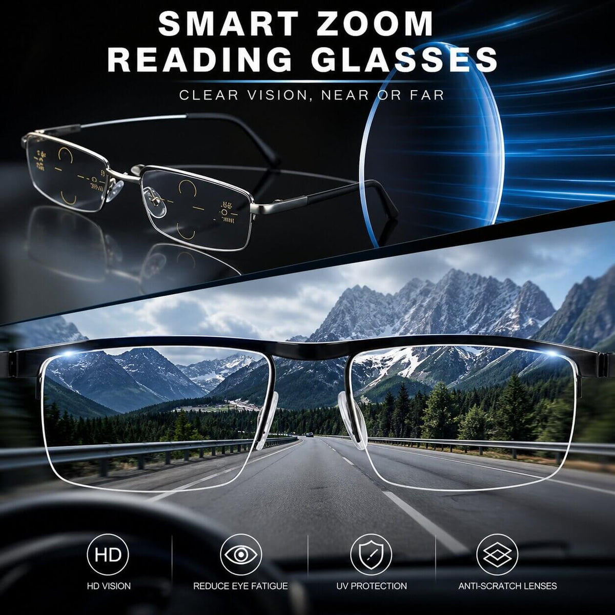 Progressive Reading Glasses Multifocal Blue Light & Anti-Glare
