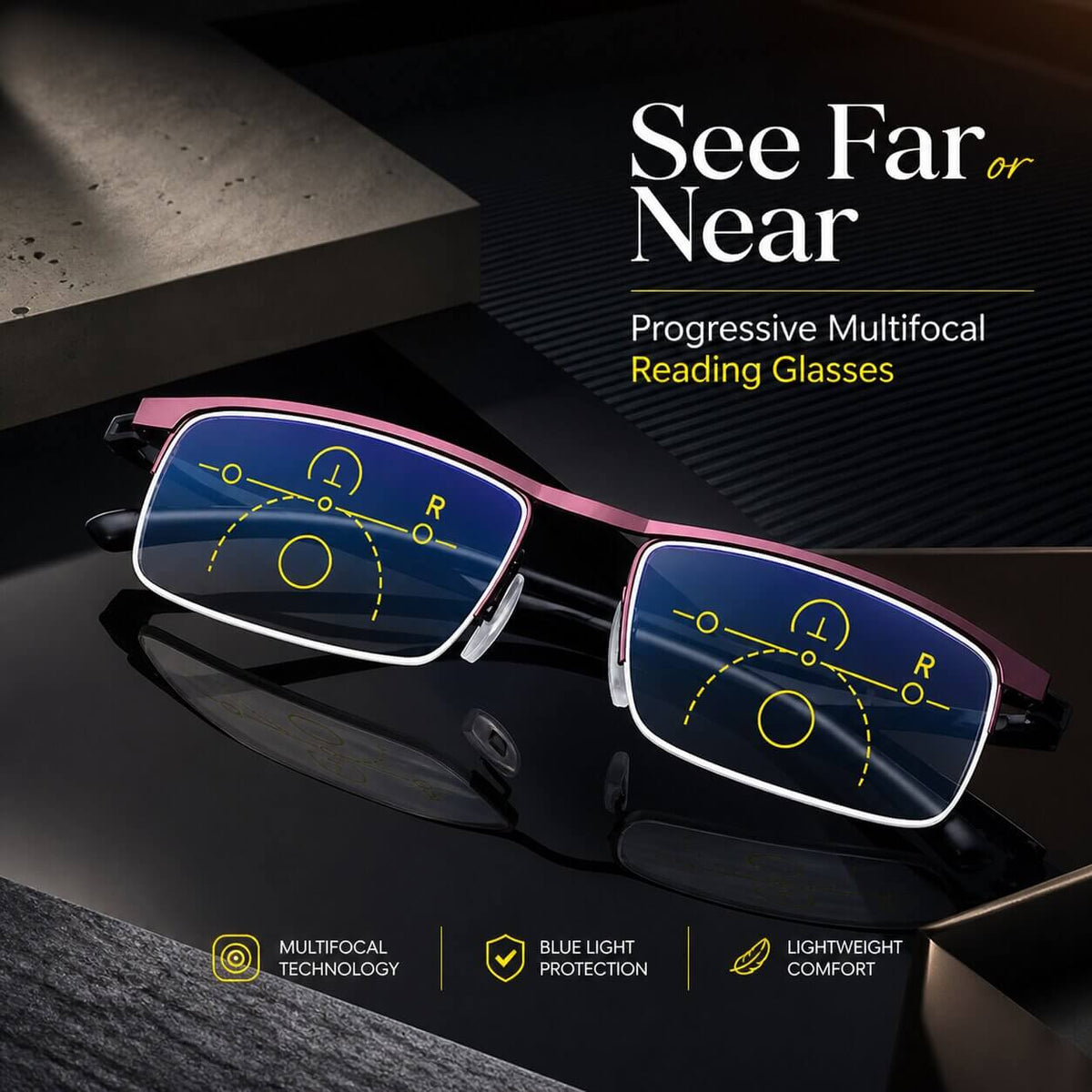 Progressive Reading Glasses Multifocal Blue Light & Anti-Glare