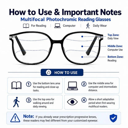 Progressive Reading Glasses Photochromic Blue Light & UV Protection