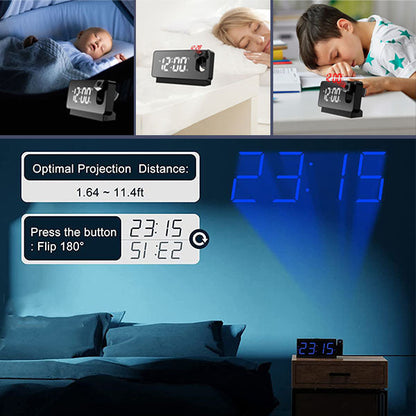 Projection Alarm Clock 180 Degree Rotating USB Charging