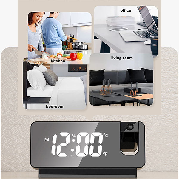 Projection Alarm Clock 180 Degree Rotating USB Charging
