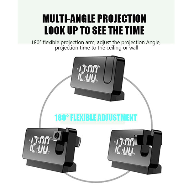 Projection Alarm Clock 180 Degree Rotating USB Charging