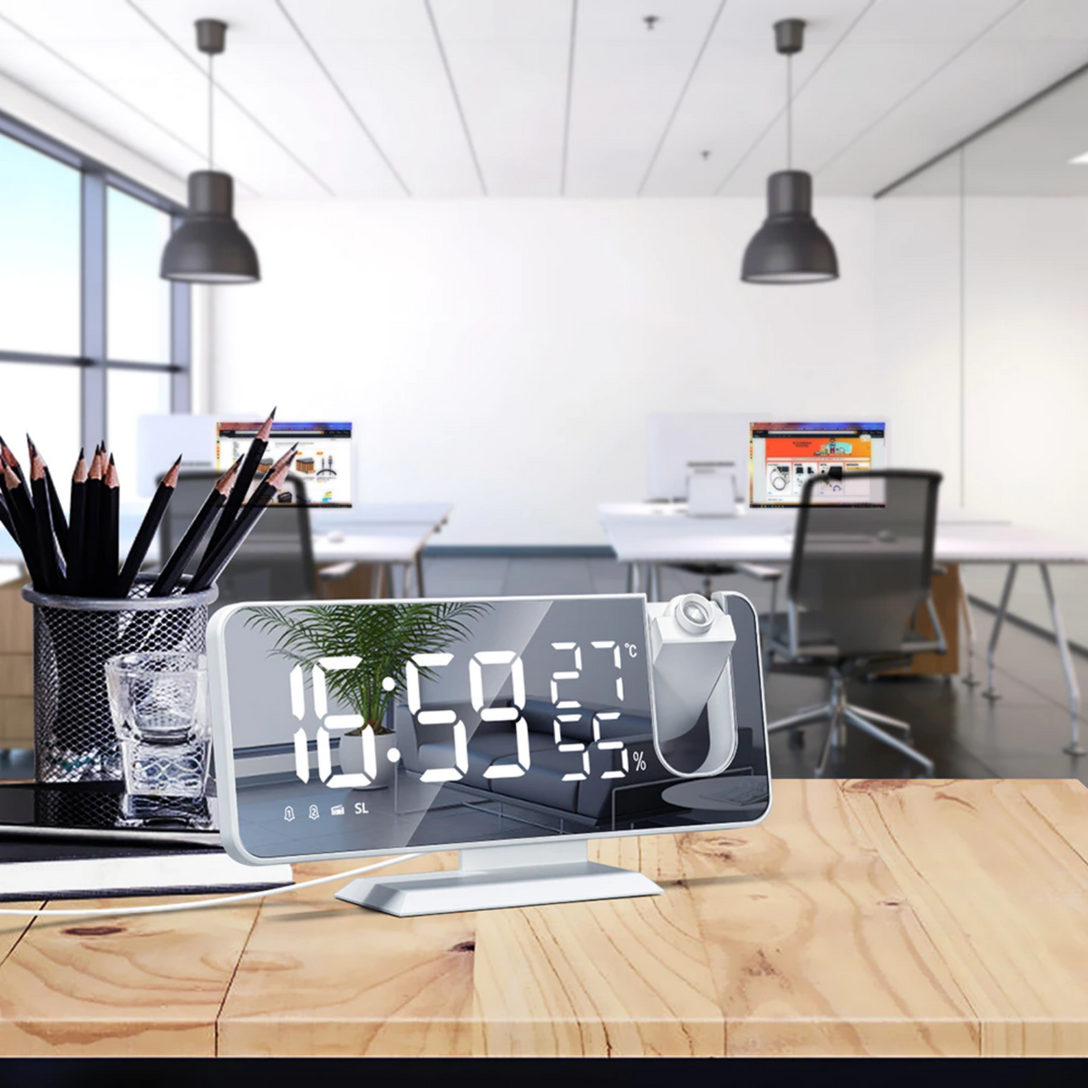 Projection Alarm Clock LED Mirror Display & Rotatable Projector
