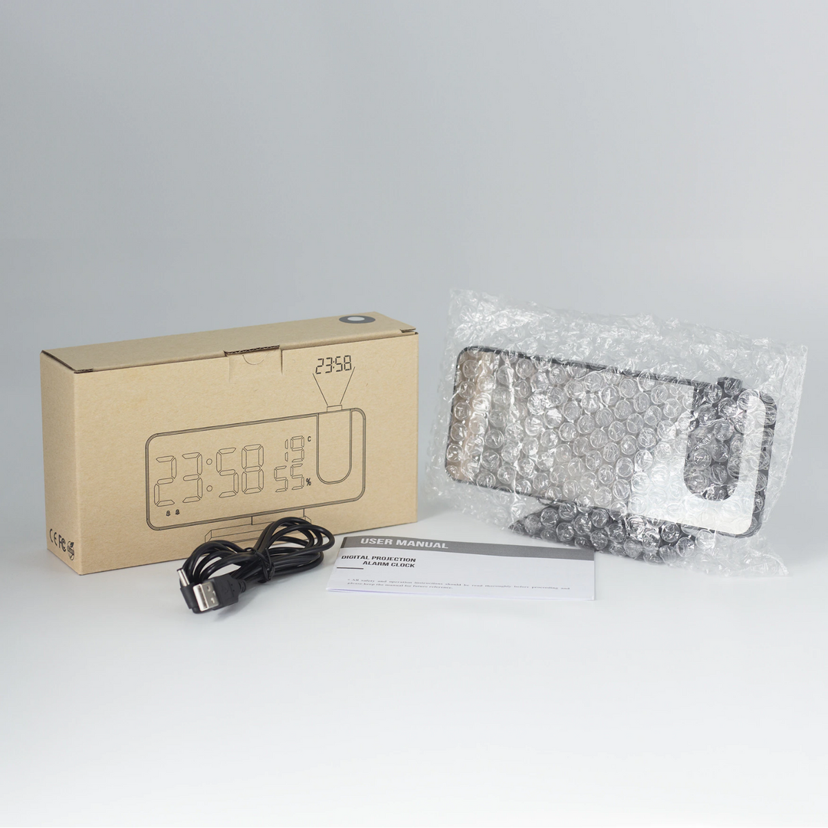 Projection Alarm Clock LED Mirror Display & Rotatable Projector