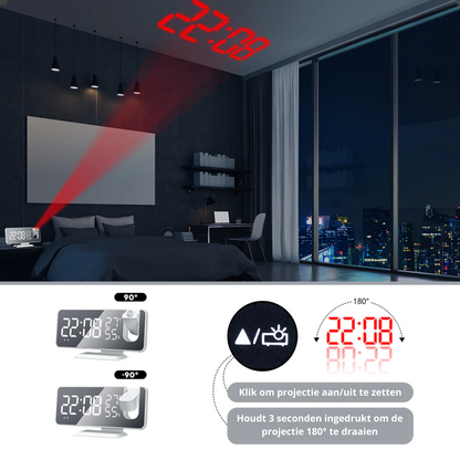 Projection Alarm Clock LED Mirror Display & Rotatable Projector