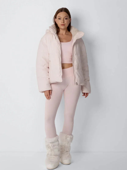 Puffer Jacket Cropped Quilted Detachable Hood Faux Fur Lined