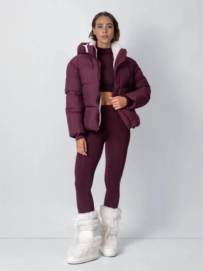 Puffer Jacket Cropped Quilted Detachable Hood Faux Fur Lined