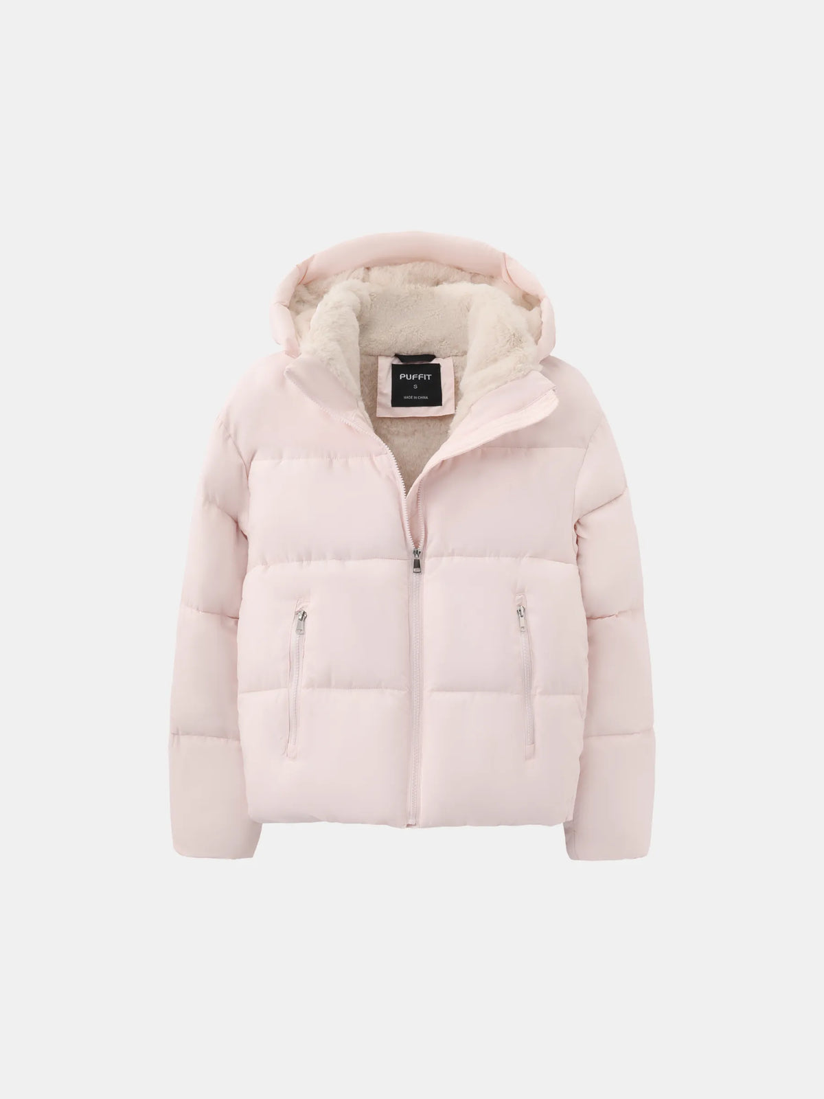 Puffer Jacket Cropped Quilted Detachable Hood Faux Fur Lined