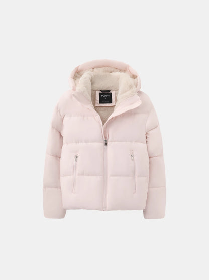 Puffer Jacket Cropped Quilted Detachable Hood Faux Fur Lined