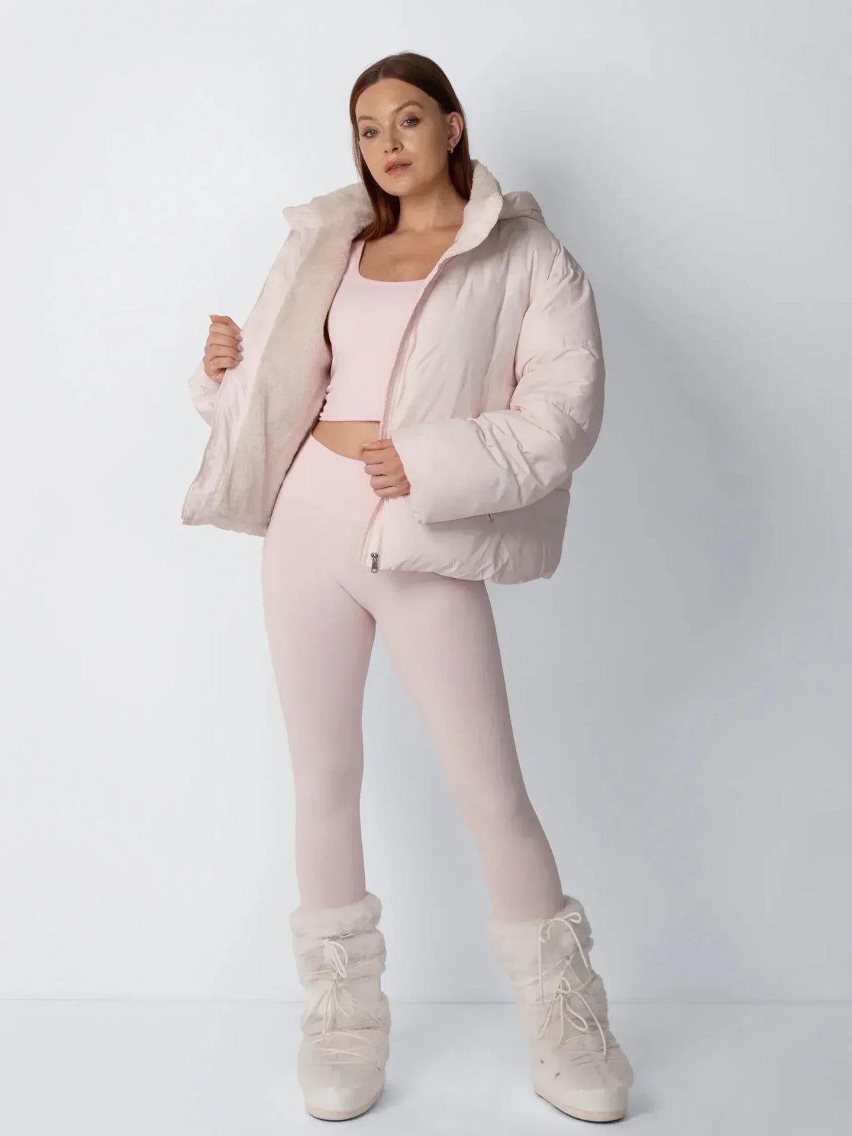 Puffer Jacket Cropped Quilted Detachable Hood Faux Fur Lined