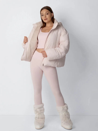 Puffer Jacket Cropped Quilted Detachable Hood Faux Fur Lined