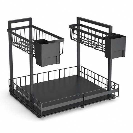 Pull-Out Cabinet Organizer L-Shaped Two-Tier Smooth Sliding
