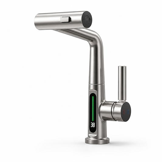 Pull-Out Kitchen Faucet LED Display 5 Spray Modes