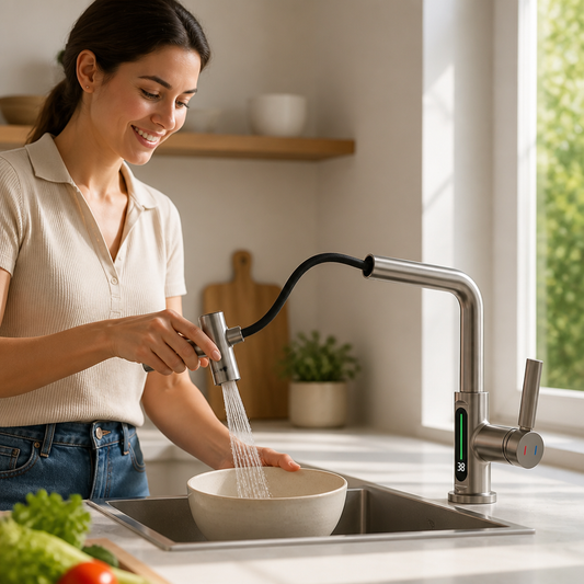 Pull-Out Kitchen Faucet LED Display 5 Spray Modes