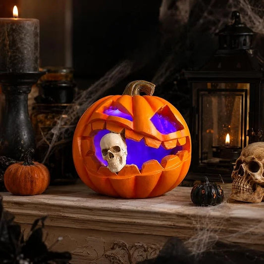 Pumpkin Decoration Carved Skull & Weather-Resistant Resin