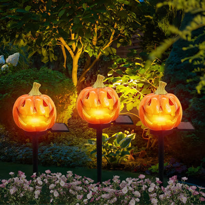 Pumpkin Lantern Solar Powered Warm Flicker Automatic Dusk Sensor